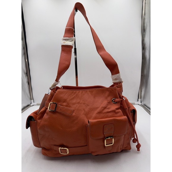 Maxx New York Handbags - Maxx New York Burnt Orange Pebbled Leather Shoulder Bag Hobo Front Pocket NWT